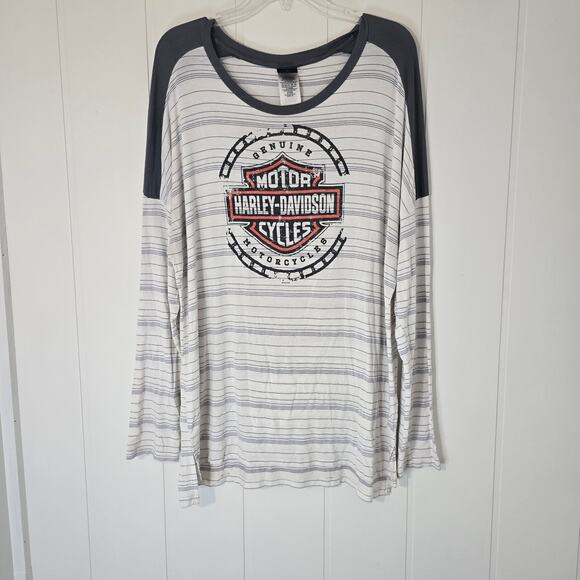 Harley Davidson Other - Harley Davidson Pullover Shirt Jersey Knit Stretch Logo Graphic Soft Stripe XL